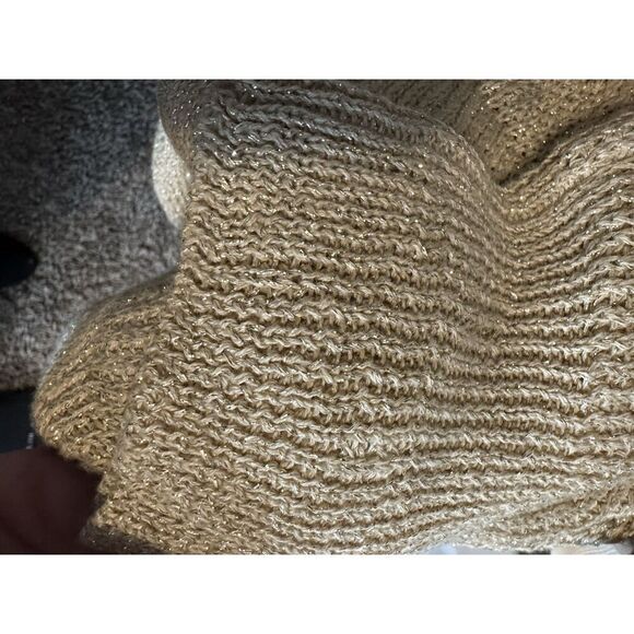Lauren Ralph Lauren Metallic Gold Cardigan Sweater Linen Blnd Asymmetric Sz L XL - Picture 5 of 9